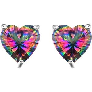 Heart-Shaped Rainbow Stud Earrings